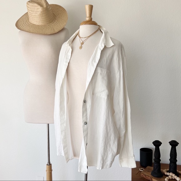 Tops - 100% LINEN CREAM LONG SLEEVE TOP